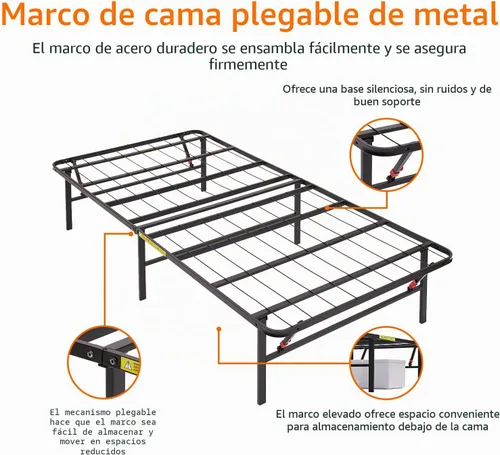 Vista 5 de Amazon Basics Armazón de cama plegable de plataforma de metal con instalación sin herramientas, 14 pulgadas de alto, armazón de acero resistente,