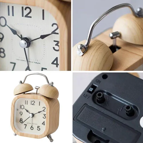 Vista 3 de Double Bell Alarm Clock, Vintage Alarm, Wood Grain Alarm Clock Bedside Wake Up Clock No Ticking Silent Alarm Clock with Backlight