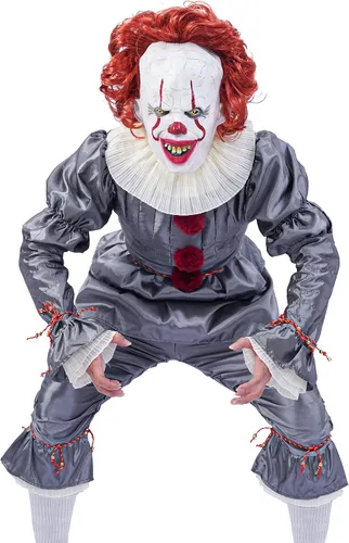Vista 2 de Disfraz de payaso para adultos y niños, incluye una máscara y globos, el disfraz de payaso es un gran traje para los fanáticos., Gris