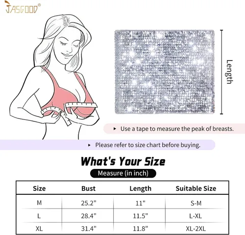 Vista 6 de JASGOOD Tops cortos de lentejuelas brillantes para mujer, tops de tubo metálicos sin tirantes, corsé de sirena con purpurina para fiesta y club