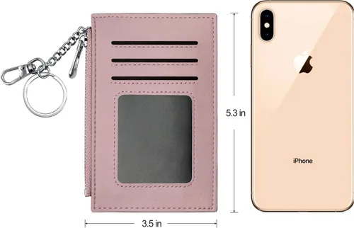 Vista 5 de Padike Portatarjetas de crédito delgado para mujer, mini bolsillo frontal, monedero, monedero, llavero (rosa bebé)