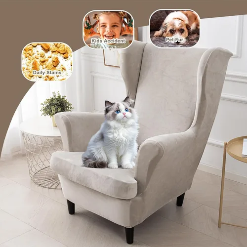 Vista 7 de Eco-Ancheng Wingback - Fundas para silla de 2 piezas para sillas con respaldo de ala, fundas de terciopelo lavables para sillas con respaldo de ala