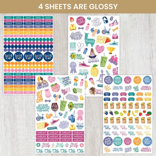 Vista 2 de bloom daily planners - Hojas adhesivas para planificador de salud, bienestar y fitness - Paquete de calcomanías variadas - ¡Seis hojas adhesivas por