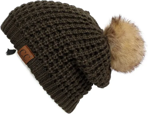 Vista 25 de Gorro unisex liso con pompón y ribete (HAT-43) de C.C Hatsandscarf Exclusives Marfil