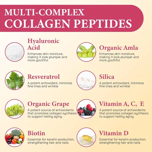 Vista 5 de Gomitas de Colágeno para Mujer, Péptidos de Colágeno Hidrolizado Tipo I, II, III, V, X, 0 Azúcar, Gomitas de Colágeno para la Piel, Arrugas