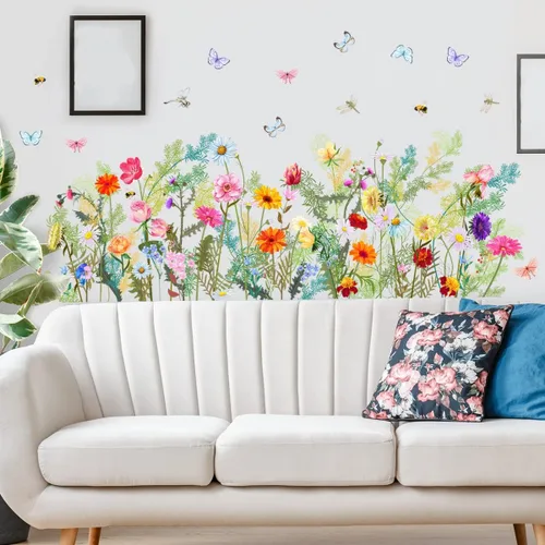 Vista 6 de REIFNA Película electrostática de ventana con estampado floral, ramo de mariposas, a prueba de aceite, impermeable, decoración de pared, se adhiere