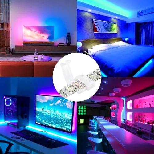 Vista 7 de Paquete de 10 conectores de tira de luz LED RGB de 4 pines, terminal adaptador sin soldadura y sin huecos para tiras LED flexibles SMD 5050 RGB