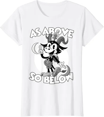 Vista 20 de Camiseta de dibujos animados retro de Baphomet Pagan As Above So Below, Negro, S