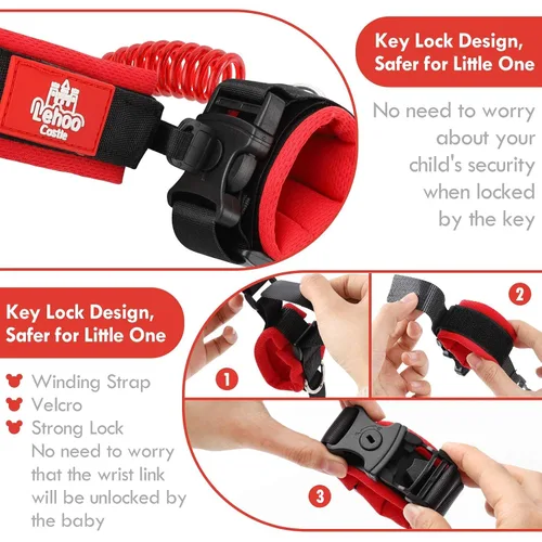 Vista 5 de Lehoo Castle Correa para caminar para niños pequeños + diseño de bloqueo de llave antipérdida de muñeca, correa de bebé 3 en 1 para niños pequeños