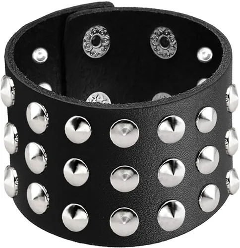 Vista 4 de Gargantilla y pulseras con tachuelas de pirámide para hombres y mujeres, pulsera de cuero de los años 80, juego de brazaletes de pulsera - Punk Rock