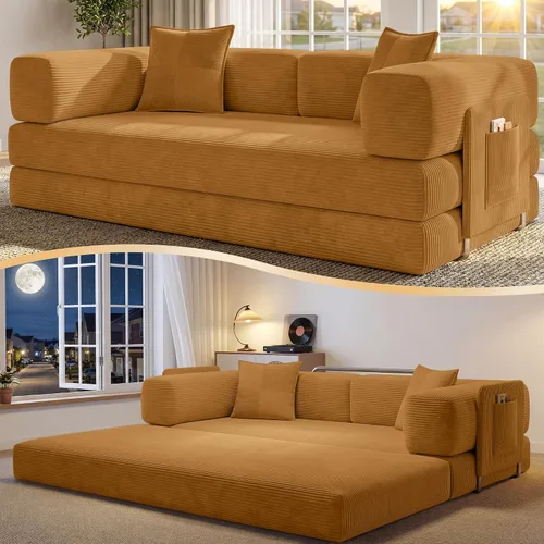 Vista 15 de Sofá cama tipo futón convertible de 78.8 pulgadas, sofá deshuesado Negro