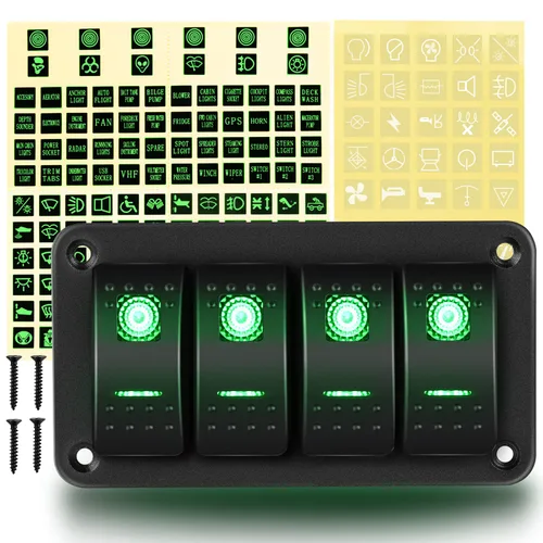 Vista 17 de GOOACC Panel de interruptores basculantes de 2 cuadras, 12 V, 24 V CC, color azul, panel de aluminio de 5 pines, encendido y apagado, panel