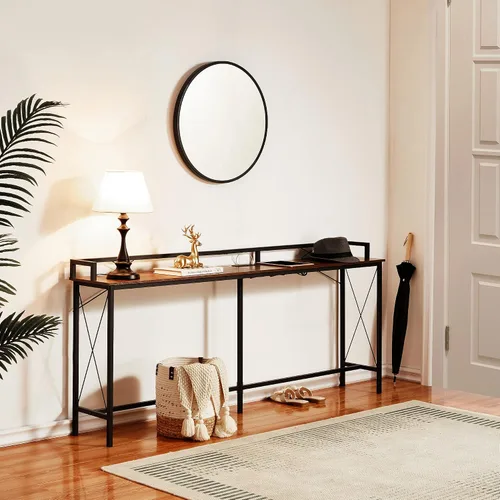 Vista 7 de VECELO Mesa consola de 71 pulgadas con 2 salidas y 2 puertos USB, muebles de entrada con cable de alimentación de 9.8 pies de largo, deflector