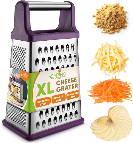 Vista 17 de Spring Chef Rallador Profesional de Queso - Acero Inoxidable, Tamaño XL, 4 Lados - Rallador de Caja Perfecto para Queso Parmesano, Verduras, Negro