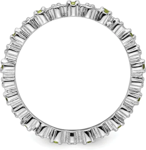 Vista 2 de Anillo apilable de plata de ley maciza con expresiones de peridoto y diamantes, tamaño 8.0, Plata de ley, Peridoto