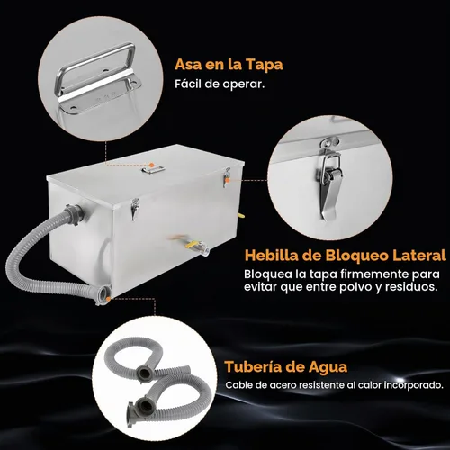 Vista 8 de BEAMNOVA Trampa de grasa comercial, 25 libras, acero inoxidable, entrada