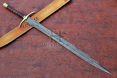 Vista 3 de HUNTEX - Espada de acero de Damasco legendaria exclusiva espada vikinga Gladius de 32 pulgadas de largo, mango de palisandro afilado con vaina