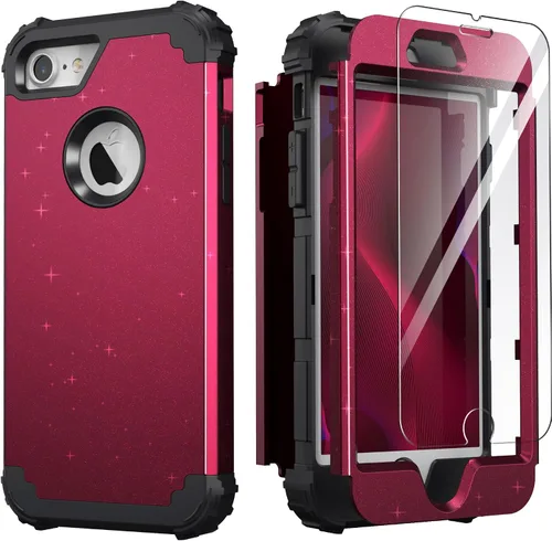 Vista 39 de IDweel Funda para iPhone 8 con Protector de Pantalla de Vidrio Templado, para iPhone 7, 3 en 1, Resistente a Golpes, Delgada, Híbrida, de Servicio