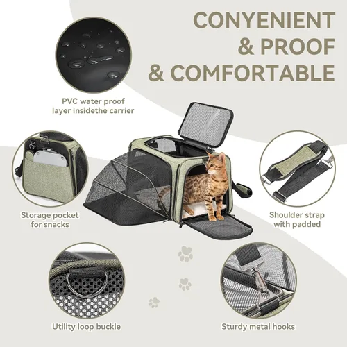 Vista 7 de Petsfit Transportador Expandible para Conejos Transportadores de Conejitos, Transportador de Mascotas de 16 Pulgadas Aprobado por Aerolíneas con 2