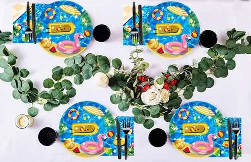 Vista 7 de 40 piezas de suministros para fiesta de playa, pelota de playa, piscina, platos de fiesta de verano de 7 pulgadas, platos de papel para piscina