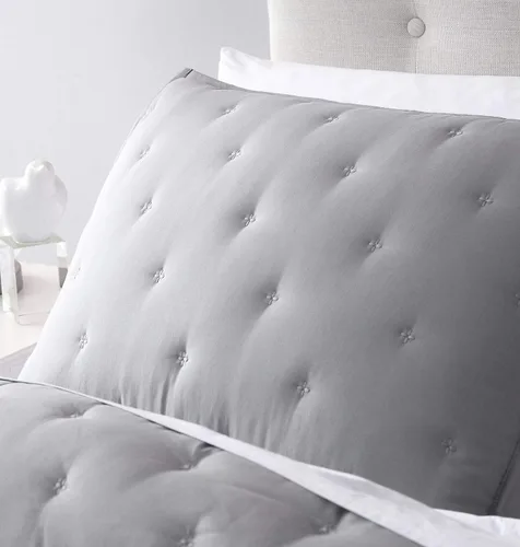Vista 4 de Chezmoi Collection Milo - Juego de ropa de cama de 3 piezas de fibra de bambú suave, Rayón derivado del bambú, Gris Claro, King