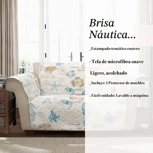 Vista 6 de Lush Decor Harbor Life Protector de muebles, sofá biplaza, 94 pulgadas de ancho x 75 pulgadas de largo, color azul y gris pardo, funda de sofá