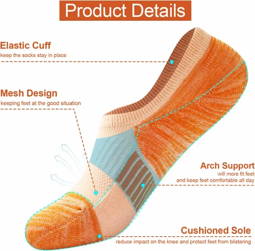 Vista 3 de Calcetines invisibles para mujer, acolchados, de corte bajo, atléticos, ocultos, para tenis, tobillos, calcetines invisibles para correr, 46 pares