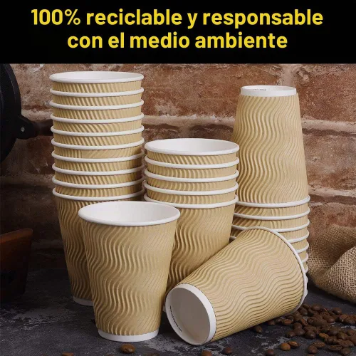 Vista 5 de SPRINGPACK Tazas de café de papel desechables con tapas, paquete de 100 tazas de café con aislamiento de pared ondulada de 12 onzas para bebidas