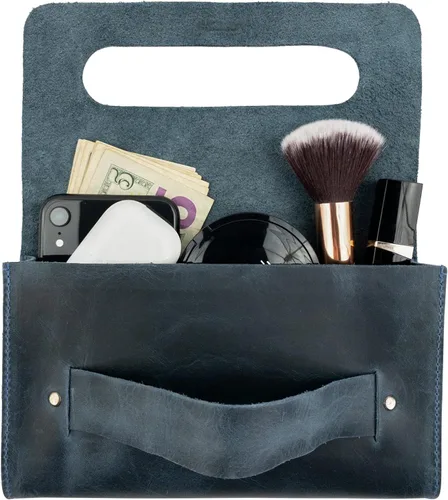 Vista 4 de Hide Drink Bolso de mano con asa hecho a mano de cuero de grano completo - Cartera para tarjetas dinero bolso elegante libro de bolsillo