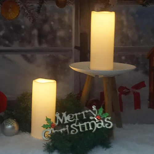 Vista 4 de Velas grandes sin llama para exteriores con temporizador de 4 x 10 pulgadas Blanco