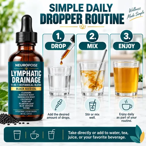 Vista 5 de Neuropoise - Gotas de drenaje linfático con aceite de semilla negra, mezcla liposomal 11 en 1, 2 onzas líquidas