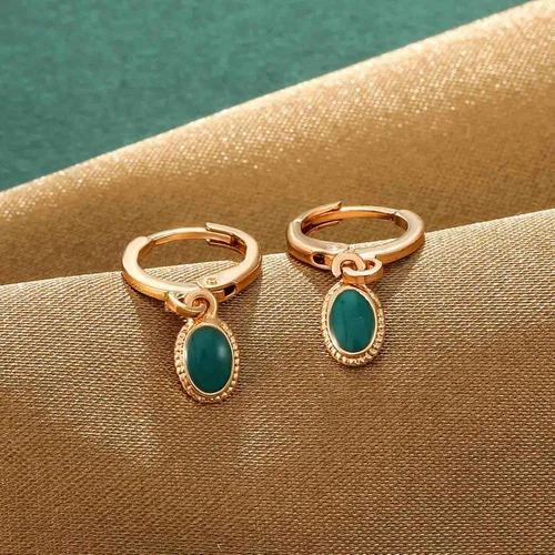 Vista 4 de W WEILIRIAN Aretes colgantes de cuentas verdes bohemias, aretes de gota ovalados, aretes de aro minimalistas, joyería para mujeres y niñas, regalos