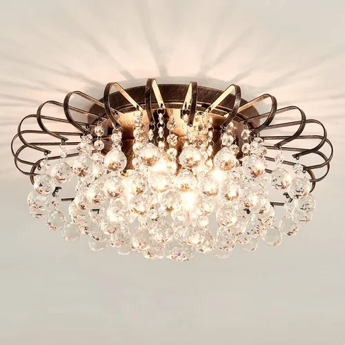 Vista 10 de CVKASH Candelabro de cristal de 4 luces moderno semi empotrado lámpara de techo iluminación de techo para sala de estar, pasillo, comedor, cocina