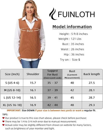 Vista 5 de Fuinloth Chaleco tipo suéter de gran tamaño para mujer, cuello en V, túnica de punto, sin mangas