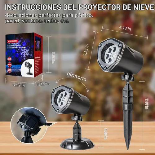 Vista 6 de Vanthylit Proyector de luces de Navidad al aire libre, proyección de copos de nieve blancos y azules en el exterior, luz LED impermeable de paisaje