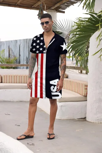 Vista 3 de Goodstoworld Mono hawaiano masculino con cierre de cremallera y bolsillo S-XXL