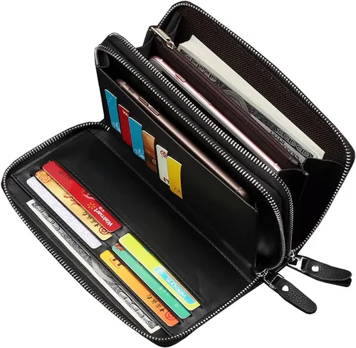 Vista 7 de KPYWZER Bolso de mano de cuero para hombre, cartera para muñeca, bolsa de muñeca