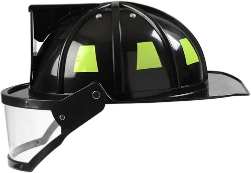 Vista 3 de Aeromax Casco de bombero con visera móvil, negro, tamaño ajustable, Negro