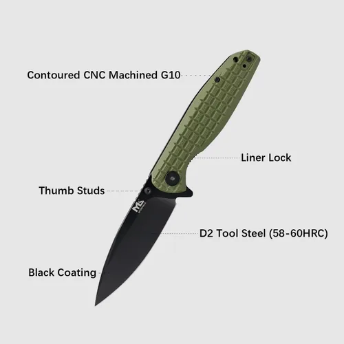 Vista 6 de Cuchillo plegable – Cuchillo de bolsillo plegable de acero D2 de 3.5 pulgadas, mango G10, apertura y cierre con una sola mano, rodamientos de bolas