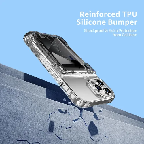 Vista 5 de ACANDYA Funda protectora transparente para iPhone 15 Pro Max con tarjetero de crédito, protección resistente, a prueba de golpes, antiarañazos