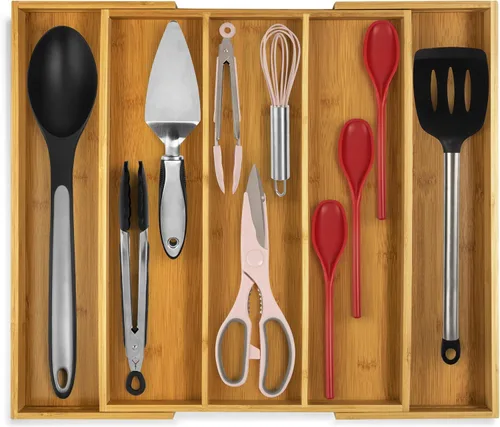 Vista 6 de Organizador de Cajón de Cocina Purawood - Organizador de Utensilios Extensible para Cocina, Bandeja de Cuchillos y Organizador de Cubiertos, 3-5