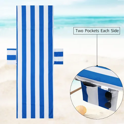 Vista 2 de Funda para silla de playa con bolsillos laterales, acogedora funda para silla de playa de secado rápido, para piscina, playa, jardín, hotel, tomar