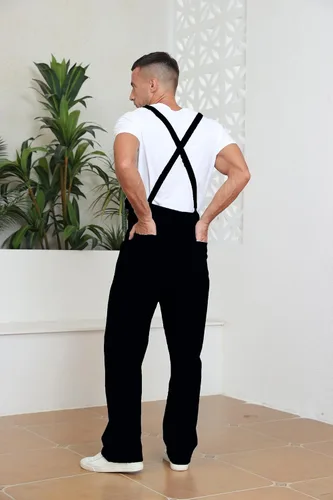 Vista 5 de Overol de mezclilla para hombre, ajustado, elástico, a la moda, con bolsillos