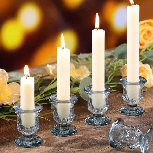 Vista 5 de 10 piezas Portavelas Azules, Portavelas de Vidrio para Velas Cónicas para Decoración de Centro de Mesa, Boda, Cumpleaños, Regalo