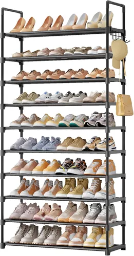 Vista 6 de Kitsure Zapatero para armario, organizador de zapatos, gran capacidad y ahorro de espacio, estante de zapatos para entrada, dormitorio, sala de Negro