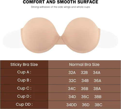 Vista 3 de HANSCA Sujetador sin tirantes para mujer, sin espalda, grueso, acolchado, con aros, autoadhesivo
