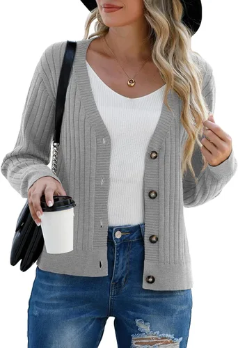 Vista 4 de Cárdigan de manga larga para mujer, cárdigan con botones al frente abierto para mujer, suéteres casuales de invierno y otoño