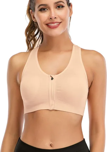 Vista 3 de Sujetador deportivo con cremallera frontal para mujer, brasier deportivo inalámbrico para postcirugía, brasier deportivo de yoga activo
