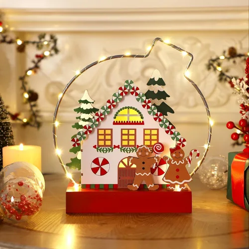 Vista 9 de Decoración de Mesa de Navidad, Decoraciones Iluminadas de Madera, Decoraciones de Mesa de Navidad Operadas a Batería para Interiores