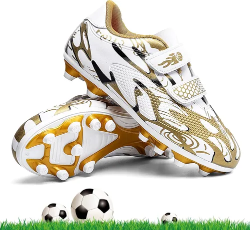 Vista 2 de ASOCO DREAM Zapatos de fútbol para niños y niñas, zapatos de fútbol para suelo firme, para jóvenes profesionales atléticos para exteriores e